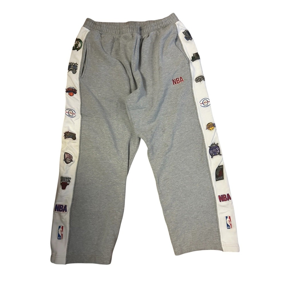 Vintage 90s Dunk NBA All Team Logo Sweatpants Grey Side Stripe Wide Leg 3XL